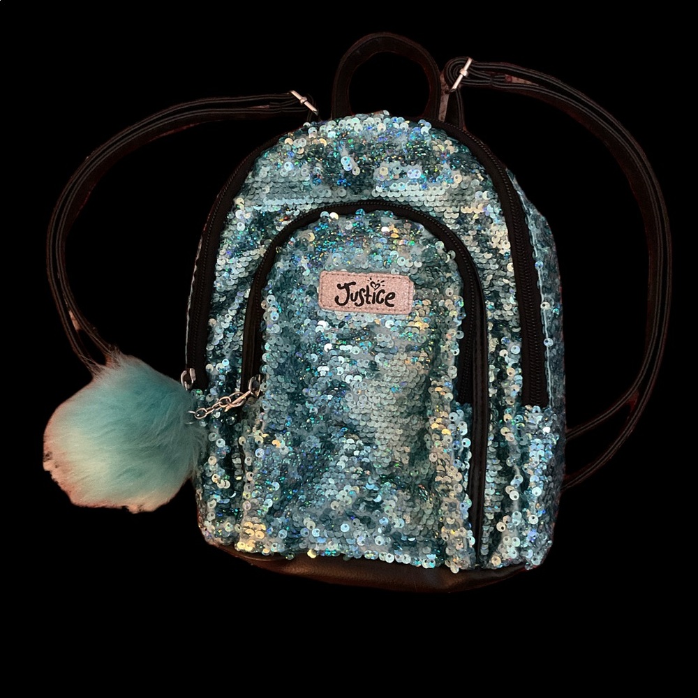Justice Sequin Mini Backpack with Pom - Rave Festival Bag